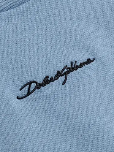 Dolce & Gabbana Men's Embroidered Logo Crewneck T-Shirt - Avio - Size 44 | Thumbnail 7
