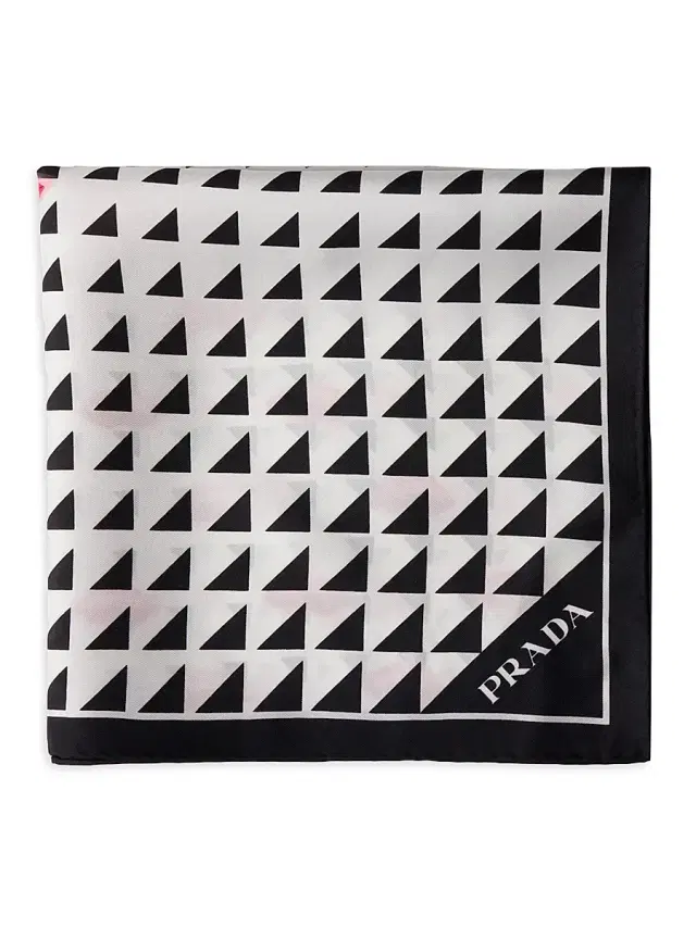 Prada Women's Printed Silk Twill 55CM Square Scarf - Black
