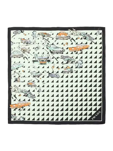 Prada Women's Printed Silk Twill 55CM Square Scarf | Thumbnail 2 Prada Women's Printed Silk Twill 55CM Square Scarf | Thumbnail 2