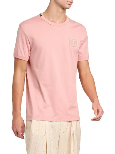 Dolce & Gabbana Men's DG Patch Cotton Crewneck T-Shirt - Rosa Polvere Scuro - Size 40 | Thumbnail 2 Dolce & Gabbana Men's DG Patch Cotton Crewneck T-Shirt - Rosa Polvere Scuro - Size 40 | Thumbnail 2
