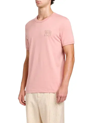 Dolce & Gabbana Men's DG Patch Cotton Crewneck T-Shirt - Rosa Polvere Scuro - Size 40 | Thumbnail 4 Dolce & Gabbana Men's DG Patch Cotton Crewneck T-Shirt - Rosa Polvere Scuro - Size 40 | Thumbnail 4