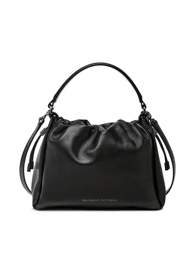 Brunello Cucinelli Women's Mellow  Bucket Bag in Soft Leather with Monili - Black