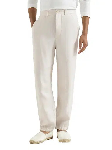 Brunello Cucinelli Men's Linen Micro Chevron Trousers with Drawstrings | Thumbnail 2 Brunello Cucinelli Men's Linen Micro Chevron Trousers with Drawstrings | Thumbnail 2