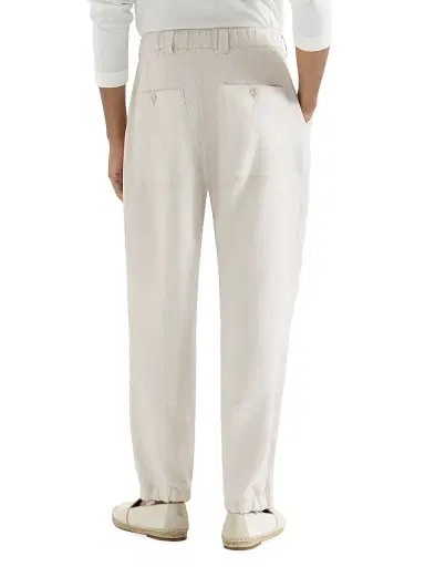 Brunello Cucinelli Men's Linen Micro Chevron Trousers with Drawstrings | Thumbnail 3 Brunello Cucinelli Men's Linen Micro Chevron Trousers with Drawstrings | Thumbnail 3