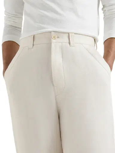 Brunello Cucinelli Men's Linen Micro Chevron Trousers with Drawstrings | Thumbnail 4 Brunello Cucinelli Men's Linen Micro Chevron Trousers with Drawstrings | Thumbnail 4