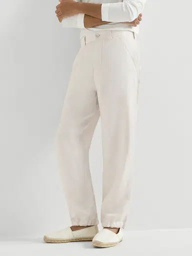 Brunello Cucinelli Men's Linen Micro Chevron Trousers with Drawstrings | Thumbnail 5 Brunello Cucinelli Men's Linen Micro Chevron Trousers with Drawstrings | Thumbnail 5