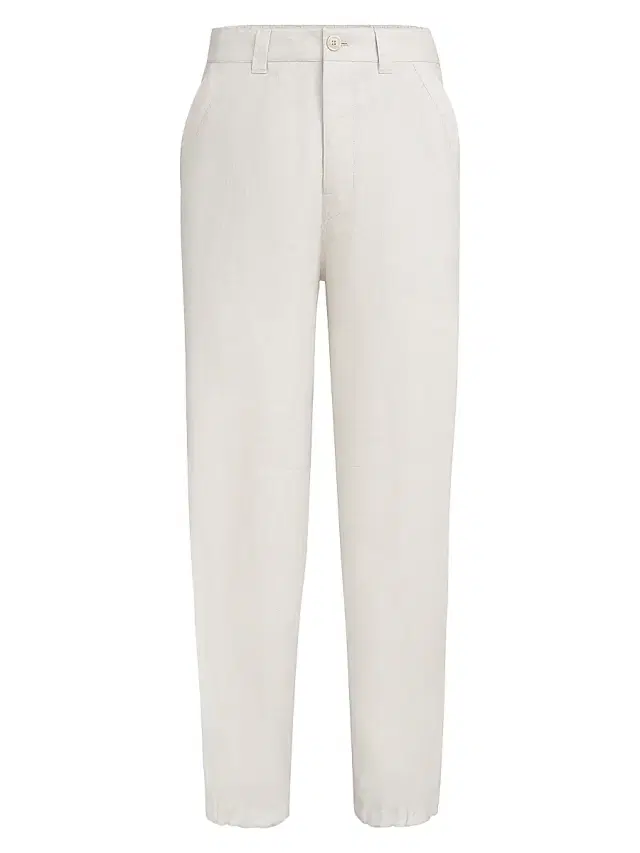 Brunello Cucinelli Men's Linen Micro Chevron Trousers with Drawstrings - Shell
