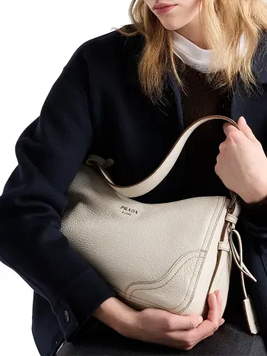 Prada Women's Aimèe Large Leather Shoulder Bag - Beige Khaki | Thumbnail 2 Prada Women's Aimèe Large Leather Shoulder Bag - Beige Khaki | Thumbnail 2