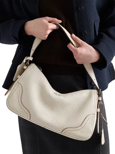 Prada Women's Aimèe Large Leather Shoulder Bag - Beige Khaki | Thumbnail 3 Prada Women's Aimèe Large Leather Shoulder Bag - Beige Khaki | Thumbnail 3