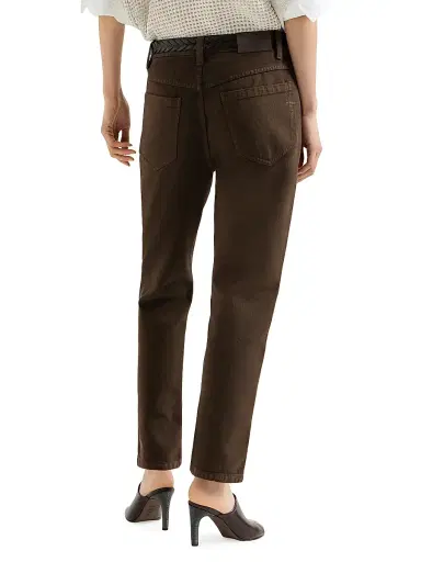 Brunello Cucinelli Women's Dyed Denim Five Pocket Straight Jeans with Shiny Bartack - Chocolate | Thumbnail 3