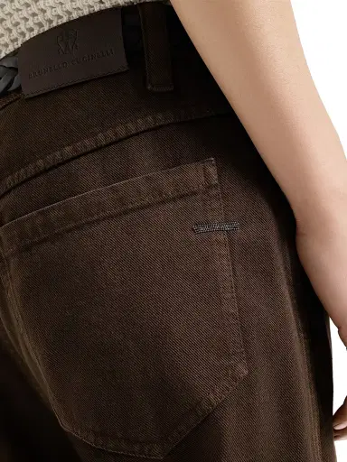 Brunello Cucinelli Women's Dyed Denim Five Pocket Straight Jeans with Shiny Bartack - Chocolate | Thumbnail 4