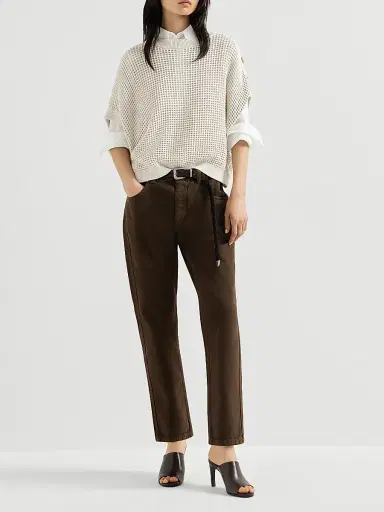 Brunello Cucinelli Women's Dyed Denim Five Pocket Straight Jeans with Shiny Bartack - Chocolate | Thumbnail 6