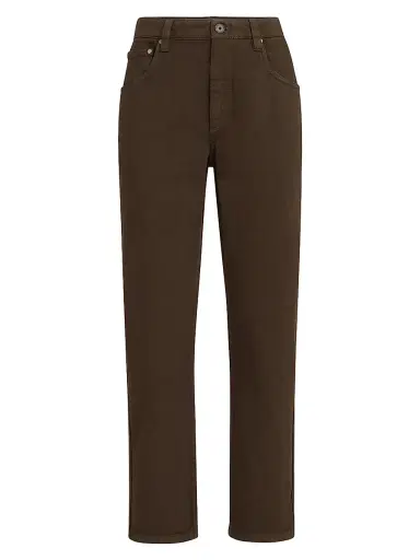 Brunello Cucinelli Women's Dyed Denim Five Pocket Straight Jeans with Shiny Bartack - Chocolate | Thumbnail 1