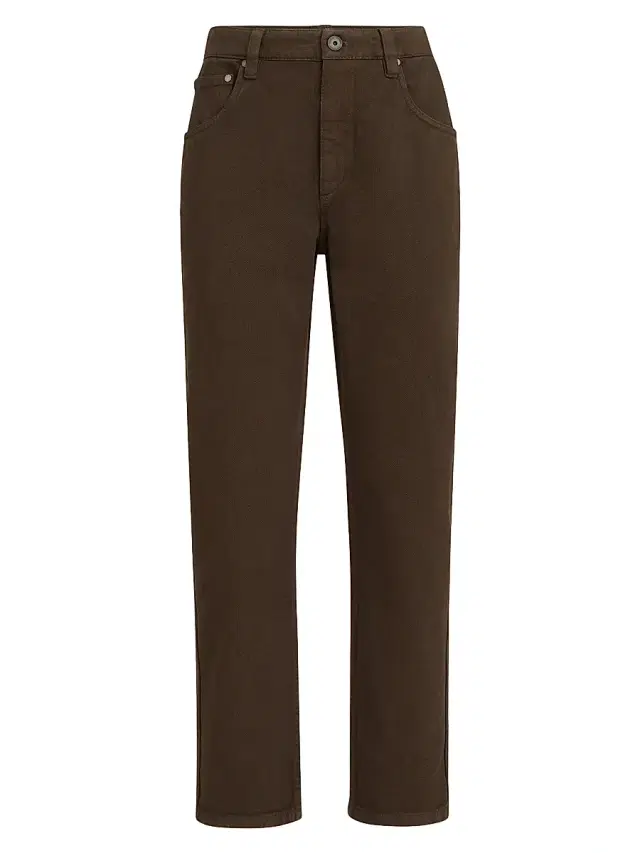Brunello Cucinelli Women's Dyed Denim Five Pocket Straight Jeans with Shiny Bartack - Chocolate