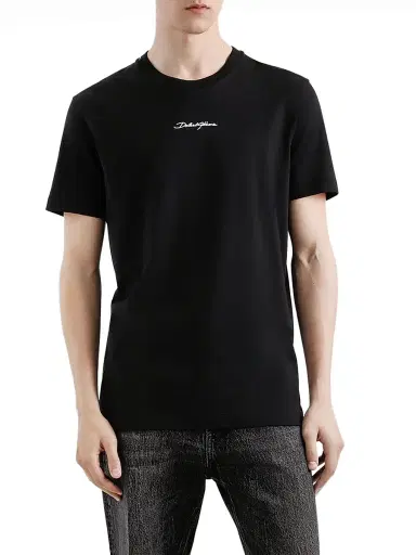 Dolce & Gabbana Men's Embroidered Logo Crewneck T-Shirt - Nero - Size 46 | Thumbnail 3
