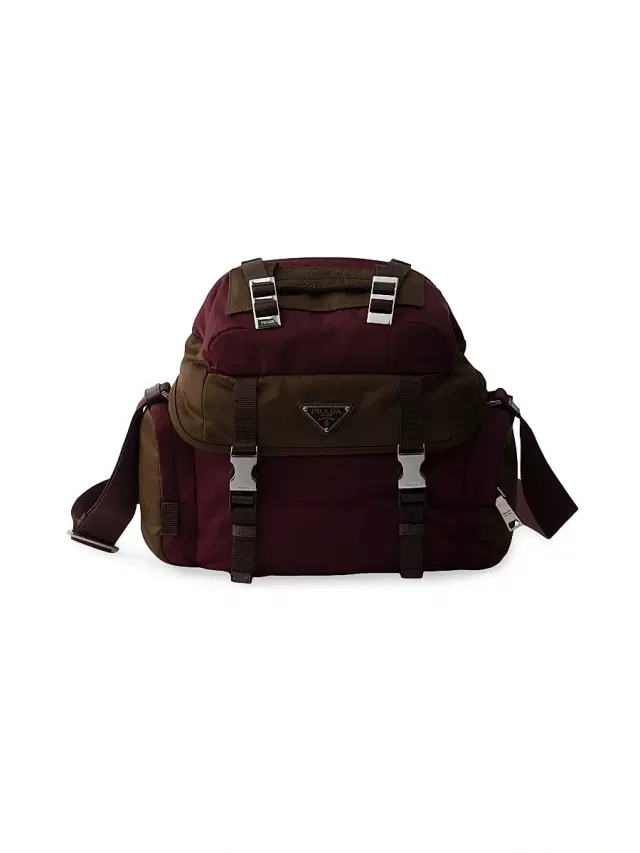 Men's Re-Nylon and Leather Shoulder Bag - Dark Red