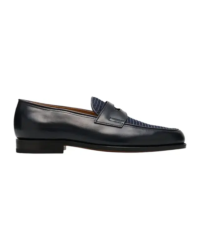 John Lobb Men's Lopez Denim and Leather Penny Loafers