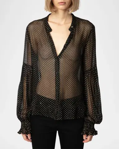 Zadig & Voltaire Tandy Mousseline Sparkle Sheer Blouse | Thumbnail 5