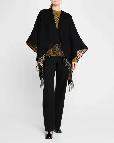 Burberry Vintage-Style Check Fringed Wool Cape | Thumbnail 2 Burberry Vintage-Style Check Fringed Wool Cape | Thumbnail 2