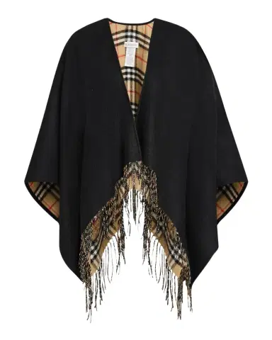 Burberry Vintage-Style Check Fringed Wool Cape | Thumbnail 1 Burberry Vintage-Style Check Fringed Wool Cape | Thumbnail 1