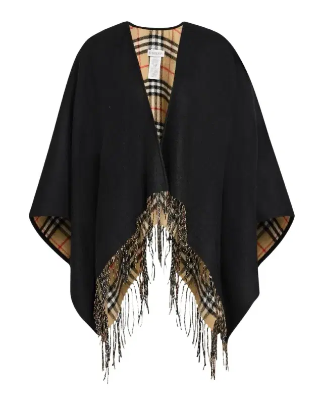 Burberry Vintage-Style Check Fringed Wool Cape
