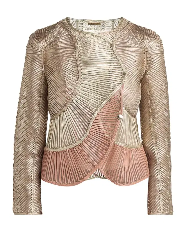 Giorgio Armani Metallic Soutache Two-Tone Leather Jacket