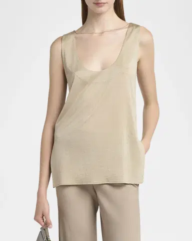 Giorgio Armani Chain-Necklace Scoop-Neck Shiny Viscose Jersey Tank Top | Thumbnail 4 Giorgio Armani Chain-Necklace Scoop-Neck Shiny Viscose Jersey Tank Top | Thumbnail 4
