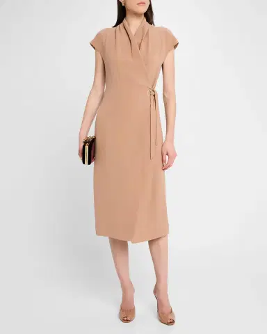 Giorgio Armani Cap-Sleeve Cupro Wrap Midi Dress | Thumbnail 2 Giorgio Armani Cap-Sleeve Cupro Wrap Midi Dress | Thumbnail 2