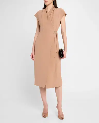 Giorgio Armani Cap-Sleeve Cupro Wrap Midi Dress | Thumbnail 4 Giorgio Armani Cap-Sleeve Cupro Wrap Midi Dress | Thumbnail 4