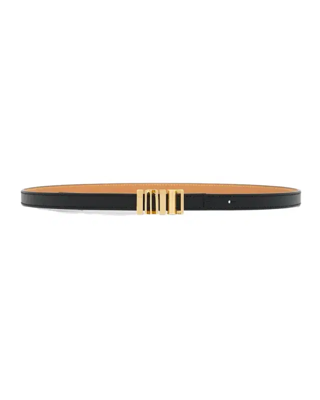 Graphic Buckle Leather Skinny Belt
