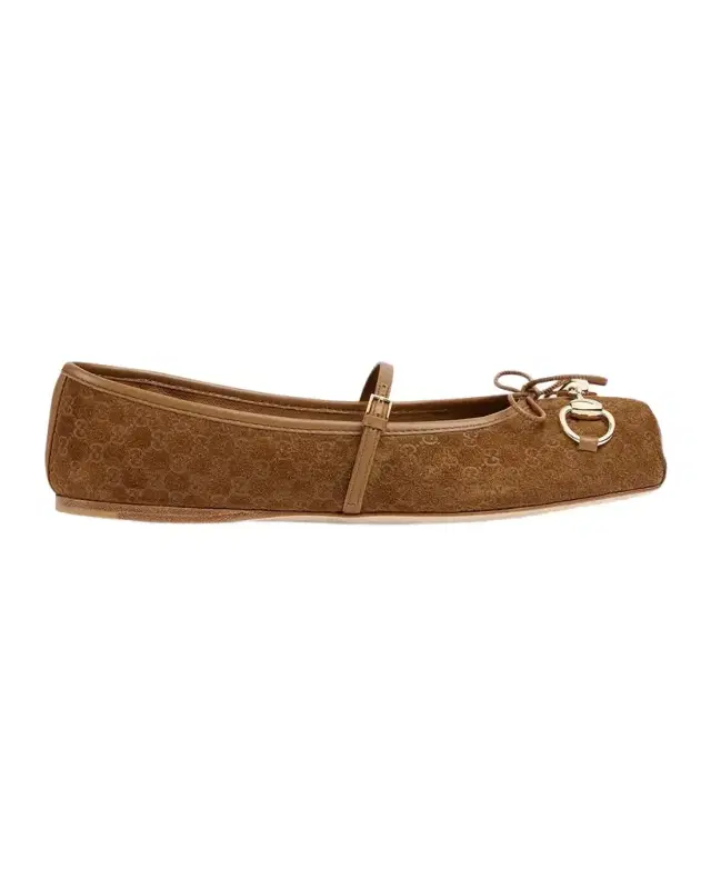 Gucci GG Suede Horsebit Mary Jane Ballerina Flats