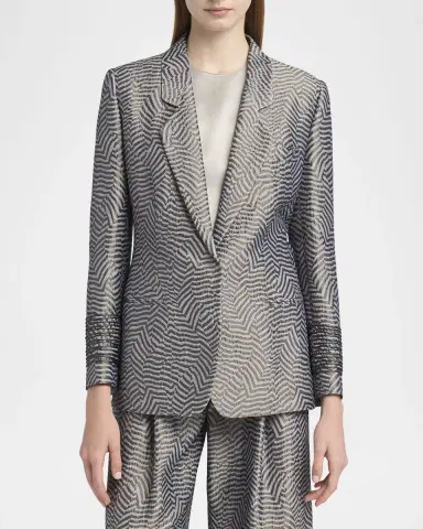 Giorgio Armani Animalier Silk Jacquard Single-Breasted Blazer Jacket | Thumbnail 4