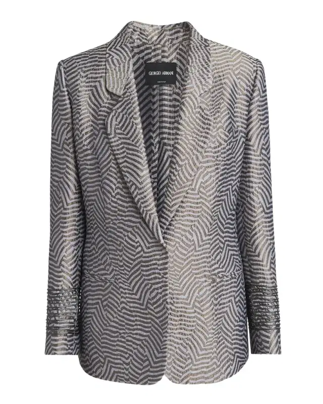 Giorgio Armani Animalier Silk Jacquard Single-Breasted Blazer Jacket