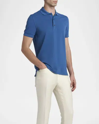 Tom Ford Men's Lyocell Pique Polo Shirt | Thumbnail 4 Tom Ford Men's Lyocell Pique Polo Shirt | Thumbnail 4