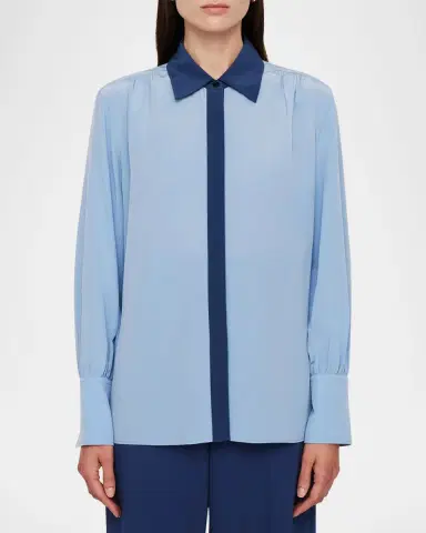 Joseph Evora Colorblock-Print Point-Collar Silk Blouse | Thumbnail 3