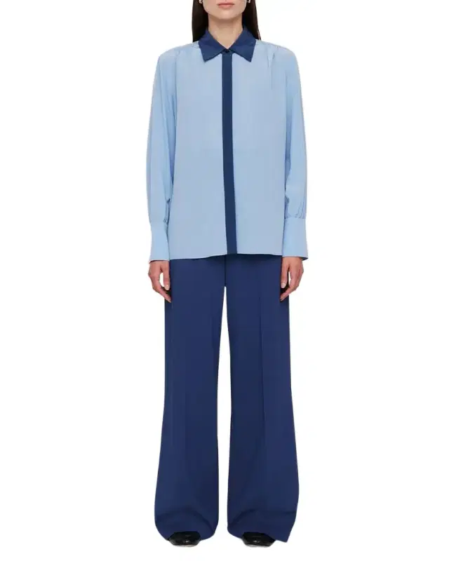 Joseph Evora Colorblock-Print Point-Collar Silk Blouse