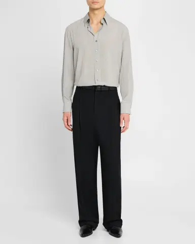 Saint Laurent Men's Micro-Striped Silk Sport Shirt | Thumbnail 2