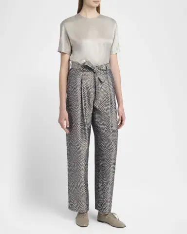Giorgio Armani Animalier Silk Jacquard Straight-Leg Paperbag Trousers | Thumbnail 2