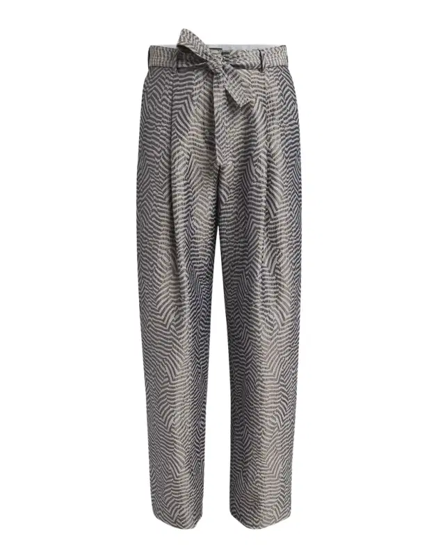 Giorgio Armani Animalier Silk Jacquard Straight-Leg Paperbag Trousers