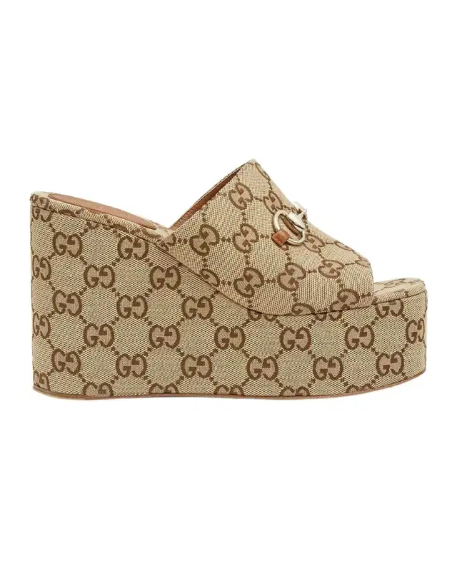 Gucci Carmen GG Canvas Platform Wedge Sandals