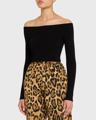 Alaïa Off-The-Shoulder Long-Sleeve Rib Bodysuit | Thumbnail 4