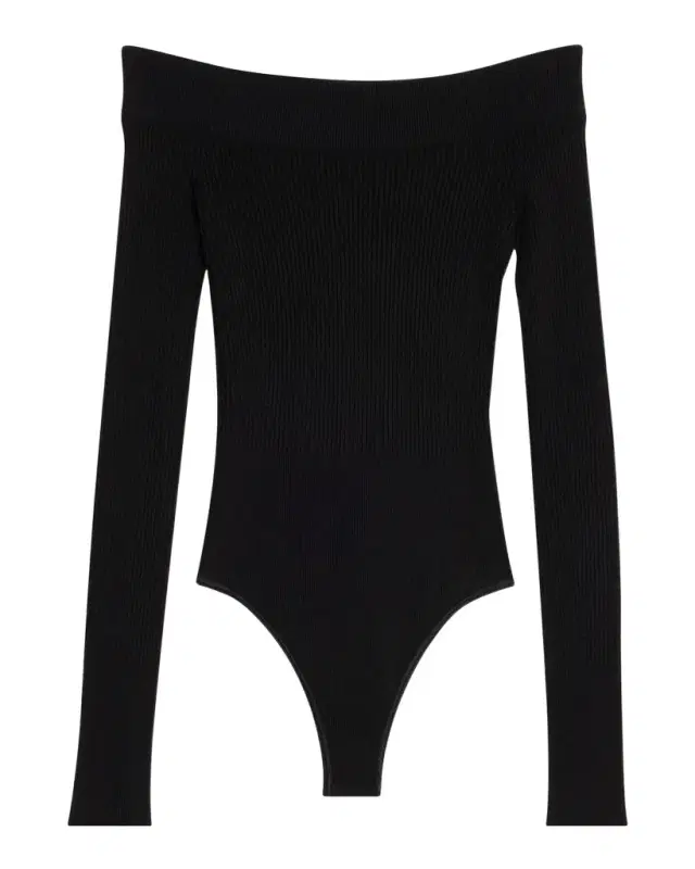 ALAÏA Off-The-Shoulder Long-Sleeve Rib Bodysuit