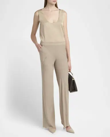 Giorgio Armani Triple Silk Georgette Flat Front Trousers | Thumbnail 2