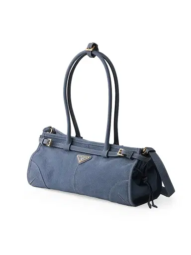 Prada Women's Bonnie Medium Nubuck Leather Handbag - Blue | Thumbnail 4