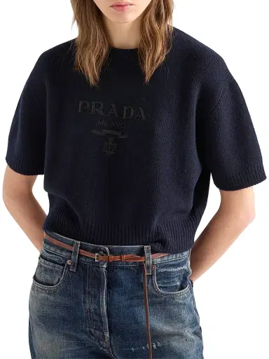 Prada Women's Wool and Cashmere Crew-Neck Sweater - Blue - Size 10 | Thumbnail 2