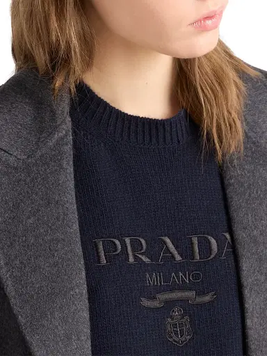Prada Women's Wool and Cashmere Crew-Neck Sweater - Blue - Size 10 | Thumbnail 4