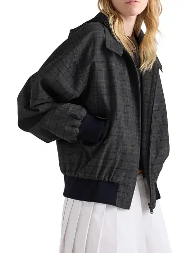Prada Women's Prince of Wales Checked Wool Jacket - Grey - Size 4 | Thumbnail 2