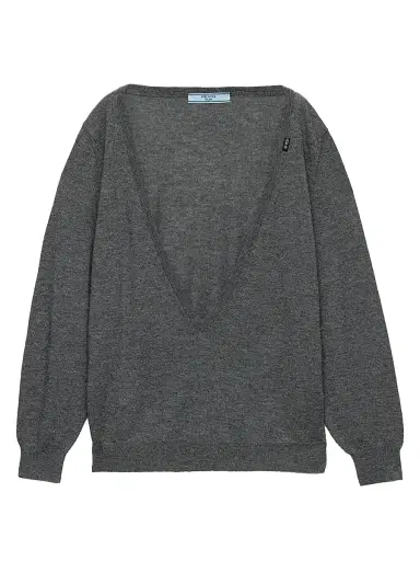 Prada Women's Cashmere V-Neck Sweater - Grey | Thumbnail 1 Prada Women's Cashmere V-Neck Sweater - Grey | Thumbnail 1