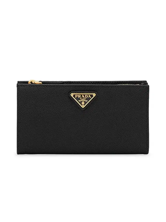 Prada Women's  Saffiano Leather Wallet - Black Gold