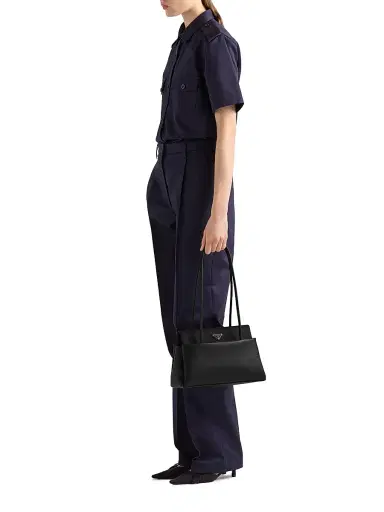 Prada Women's Passage Medium Leather Shoulder Bag with Nylon Flap - Black | Thumbnail 2 Prada Women's Passage Medium Leather Shoulder Bag with Nylon Flap - Black | Thumbnail 2